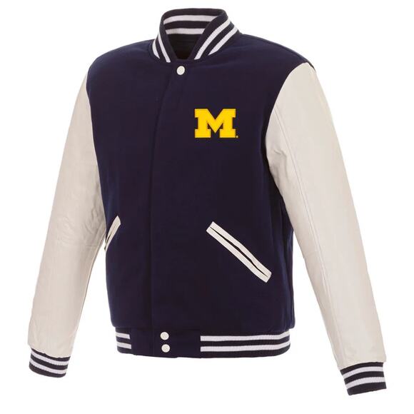 Michigan Woolverines Reversible Fleece Jacket with Faux Leather Sleev - Picture 3 of 6